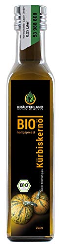 Kräuterland BIO Kürbiskernöl 250ml - Original steirisches Kürbisöl aus gerösteten Kürbiskernen - 100% rein, kaltgepresst, vegan - Premium Qualität aus der Steiermark