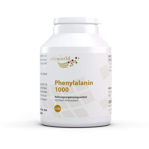 Vita World L-Phenylalanin 1000mg 120 Tabletten - hochdosiert vegan und frei von Magnesiumstearat Deutsche Apotheker Herstellung