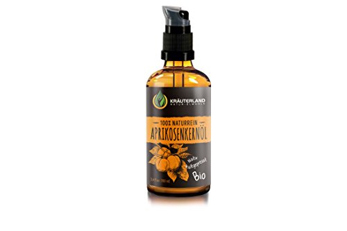 Kräuterland Aprikosenkernöl, Bio Hautöl, 100ml, kaltgepresst, 100% naturrein, für Körper- und Haarpflege, Massageöl, für trockene Haut, glänzendes Haar (Aprikosenkernöl 100ml)