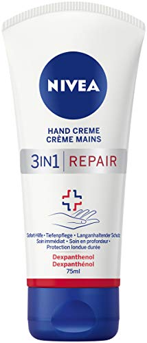 NIVEA 3in1 Repair Hand Creme (75 ml), reichhaltige Hautcreme mit Dexpanthenol für intensive Pflege, Handpflege bei sehr trockenen und rissigen Händen