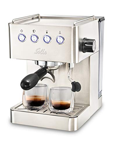 Solis Espressomaschine, Programmierbare Tassengröße, Dampf- und Heißwasserfunktion, 58 mm Profi-Siebhalter, 15 bar, 1,7 l Wassertank, Edelstahl, Barista Gran Gusto (Typ 1014) 980.03