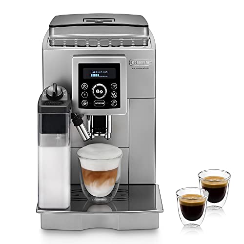 De'Longhi ECAM 23.466.S Kaffeevollautomat mit LatteCrema Milchsystem, Cappuccino und Espresso auf Knopfdruck, Digitaldisplay mit Klartext, 2-Tassen-Funktion, Großer 1,8 Liter Wassertank, silber