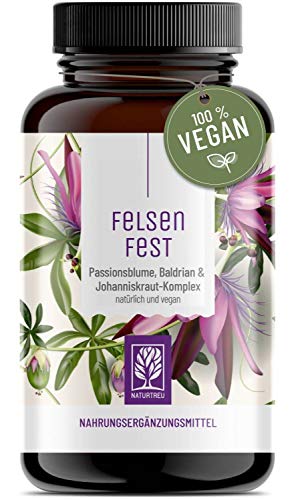 FELSENFEST - Johanniskraut Baldrian Passionsblume Kapseln hochdosiert - Vergleichssieger 2020* - St Johns Wort mit Folsäure & B12 - Vegan - 90 Kapseln