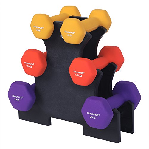 SONGMICS Hanteln Kurzhantel Set, Hexagon, mit Hantelständer, 2 x 1 kg, 2 x 1,5 kg, 2 x 2 kg, mattes...