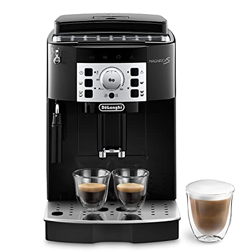 De'Longhi Magnifica S ECAM 22.110.B Kaffeevollautomat mit Milchaufschäumdüse für Cappuccino, mit Espresso Direktwahltasten und Drehregler, 2-Tassen-Funktion, 1,8 Liter Wassertank, Schwarz/Silber