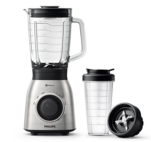 Philips HR3556/00 Standmixer (900W, 27000 Umdr. / Min, 2L Glasbehälter, Trinkflasche, spülmaschinenfest) edelstahl