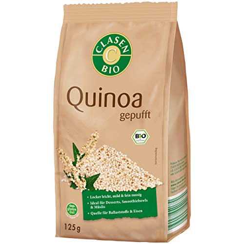 CLASEN BIO Quinoa, gepufft - von Natur aus vegan und glutenfrei, für Müslis, biologischer Anbau - 125 g