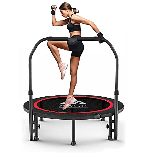 ZEHNHASE 101CM/40 Inch Fitness Trampolin, Trampolin faltbar, Indoor Erwachsen Trampolin Faltbar Klappbare für Körpertraining und Aerobic zu Hause oder im Fitnessstudio (Nutzergewicht bis 150kg)
