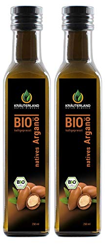 Kräuterland Bio Arganöl - 500ml, kaltgepresst, nativ aus Marokko - Argan Öl als Speiseöl und zur Pflege von Haut, Haaren oder als Bart-Öl - in Premium Qualität