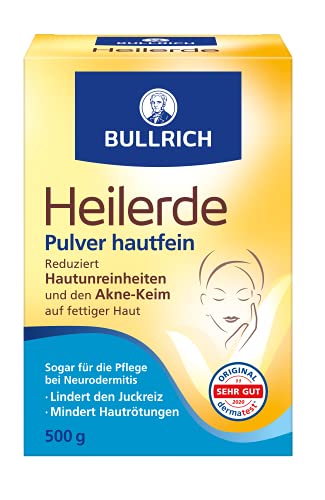 Bullrich Heilerde Pulver hautfein | reduziert Hautunreinheiten und den Akne-Keim auf der Haut |Pflege bei Neurodermitis | zur äußeren Anwendung | dermatest-Ergebnis 'sehr gut' | vegan | 500g