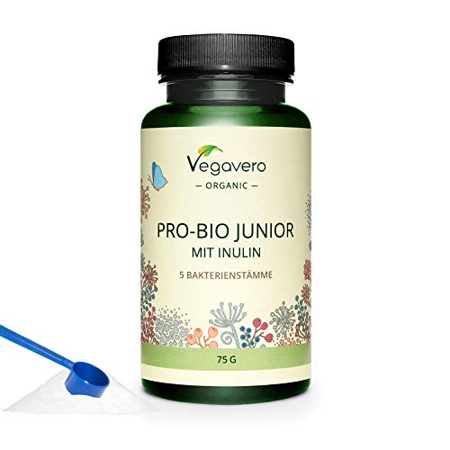 KULTUREN für KINDER Vegavero ® | 100% BIO | GESCHMACKLOSES Pulver mit Löffel | Lactobacillus, Bifidobacterium & Streptococcus mit Inulin | Laborgeprüft | Vegan