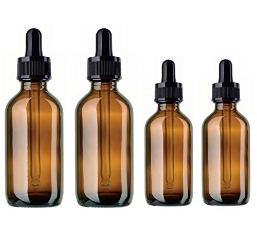 BlueXP 4 Stück 10ml 20ml Leer Braun Glasaugentropfflasche Boston Round Flaschen mit Tropfer Pipetten für ätherische Öle Parfüms Laborchemikalien Reagenzien Pharmazeutika