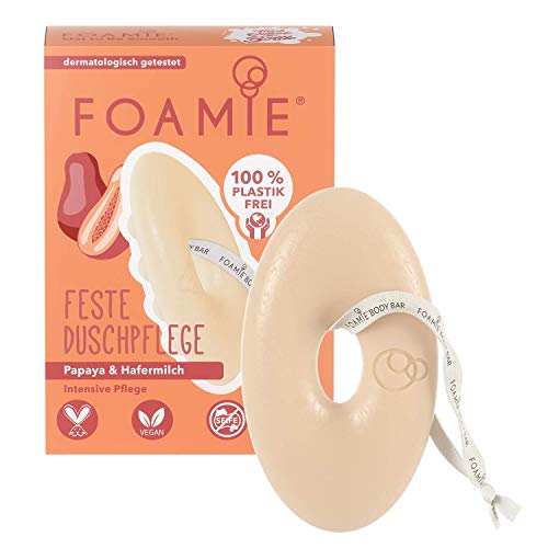 Foamie Festes Duschgel mit Papaya & Hafermilch, Duschpflege Massage-Effekt für eine Intensive Pflege, Feste Dusche 100% Vegan, Plastikfrei, Silikonfrei, 80g