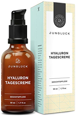 BIO Hyaluron Creme vegan I Natürliche Inhaltsstoffe | 50 ml Feuchtigkeitscreme für Gesicht & Haut I Junglück Hyaluron Tagescreme I Made in Germany