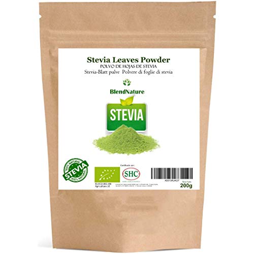 Stevia Pulver - Ökologisch 100% natürlich 200Gr. - Premium ausgewählte Blätter - BIO-Zertifikat - Vegan -ohne Kalorien -ohnechemischen Substanzen.