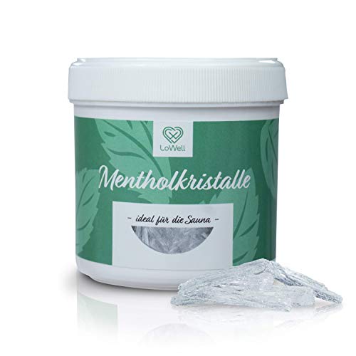 LoWell® 100g Mentholkristalle aus 100% reiner Minze - Ideal als Sauna Aufgussmittel für die Sauna in wiederverschließbarer Dose - Menthol