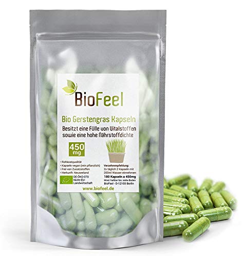 BioFeel - Bio Gerstengras Kapseln, 180Stk., 450mg - aus NEUSEELAND - rein - vegan - ohne Zusätze