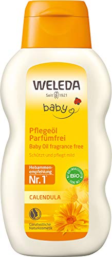 WELEDA Baby Calendula Pflegeöl Parfümfrei, Naturkosmetik Babyöl für die Pflege, Reinigung und Massage von Babys, Schutz vor Hautreizungen, Wundwerden und trockener Haut im Windelbereich (1 x 200 ml)