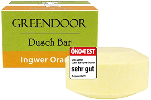 GREENDOOR Dusch Bar Ingwer Orange 75g, ca 25 Duschen, festes Duschgel, Natur Solid Bar mit Bio Sheabutter, hautmild, ohne Palmöl Sulfate Plastik, Naturkosmetik natürlich ohne Tierversuche, Dusch-Seife