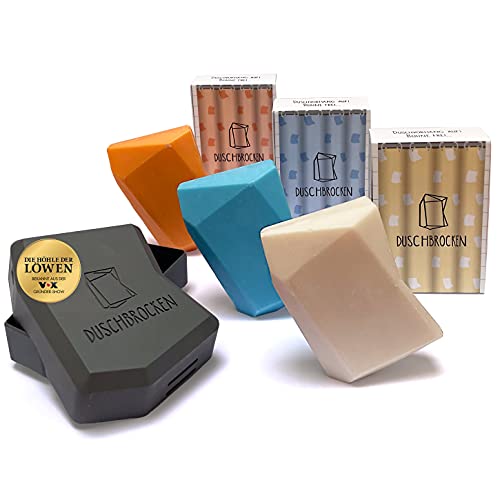 Duschbrocken - 3er Set I inkl. FAIRpackung I 2in1: Festes Shampoo und Duschgel in einem | für Haut und Haare | nachhaltig, vegan und plastikfrei | Höhle der Löwen | 100g