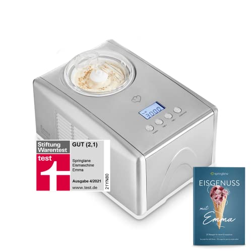Eismaschine Emma 1,5 L mit selbstkühlendem Kompressor 150 W, aus Edelstahl mit entnehmbarem Eisbehälter, inkl. Rezeptheft