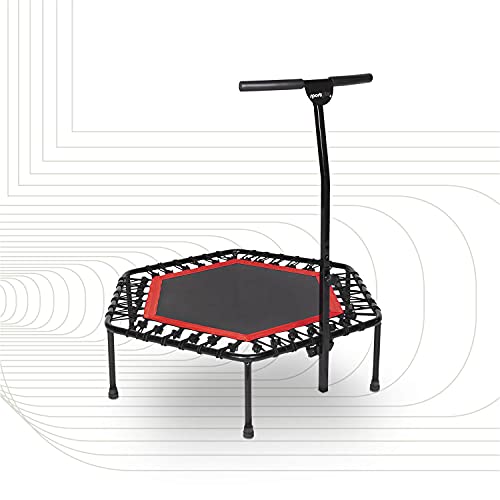SportPlus Fitness-Trampolin, TÜV-Geprüft, Ø 126cm, leise Gummiseilfederung, 5-fach höhenverstellbarer Haltegriff, inkl. Randabdeckung, Nutzergewicht bis 130kg, Trampolin für Jumping Fitness