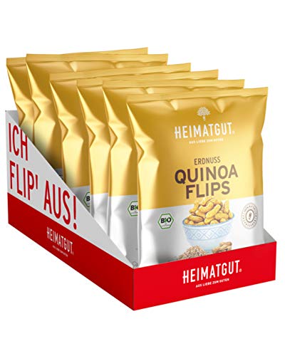 HEIMATGUT® Bio Erdnuss-Quinoa Flips | Vegane & im Ofen gebackene Flips mit 10g Protein pro 100g | Ohne Palmöl & Gentechnik | Glutenfrei, Zuckerarm & Ohne Künstliche Zusätze (6 x 115g)