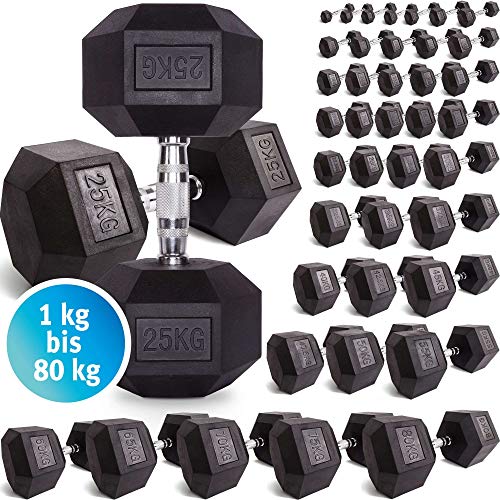 C.P. Sports Hexagon Kurzhantel Gummi 1-60 kg - mit Beschichtung und ergonomischen Chrom-Griff,...