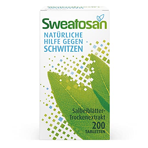 Sweatosan - die natürliche Hilfe gegen Schwitzen: Das pflanzliche Arzneimittel mit Salbeiblätter-Extrakt. Naturkraft Salbei, 200 Tabletten. 64% weniger Schwitzen
