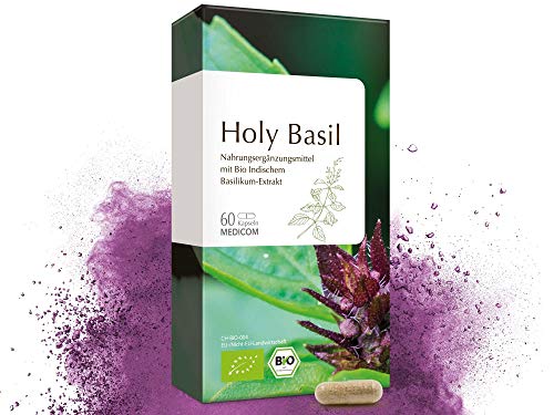 MEDICOM BIO Holy Basil Kapseln - 500 mg reiner indischer Basilikumblätter-Extrakt (Tulsi-Extrakt) pro Tagesdosis – vegan – biozertifiziert, 60 Stück