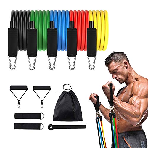 Fitness Bänder,CUXUS Resistance Bands Widerstandsband Set,5 Widerstands Band,Griffe,Türanker & Fußschlaufen- Gymnastikband Trainingsbänder Fitnessbänder Expander für Ganz-Körper-Workout Yoga Pilates