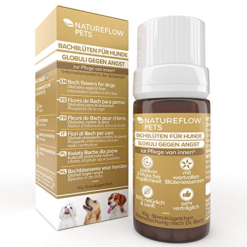 NATUREFLOW Bachblüten für Hunde  - 10g Bachblüten Globuli bei Angst, Unsicherheit, Furcht und Stress - Sanftes und Natürliches Beruhigungsmittel für Hunde - Bachblüten Hund für mehr Ausgeglichenheit