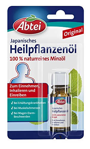 Abtei Japanisches Heilpflanzenöl - 100% naturreines Minzöl zum Einnehmen, Inhalieren und Einreiben - bei Erkältung, Magen-Darm-Beschwerden und Muskelschmerzen - 1 x 10ml