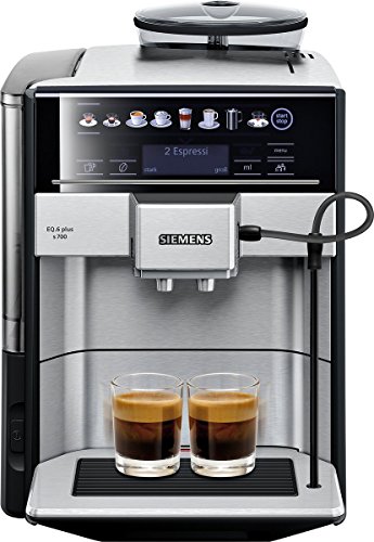 Siemens EQ.6 plus s700 Kaffeevollautomat TE657503DE, automatische Reinigung, Direktwahl, zwei Tassen gleichzeitig, 1.500 Watt, edelstahl