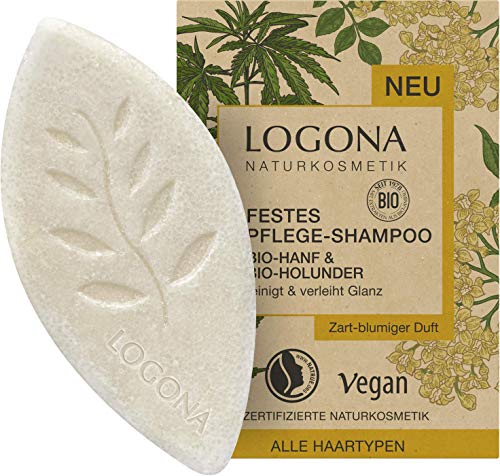 Festes Bio Shampoo von LOGONA Naturkosmetik Bio-Hanf & Bio-Holunder, Glanz Shampoo Bar für...