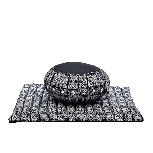 Leewadee Meditationskissen Set Sitzkissen Rund Zafu Yoga Kissen Zabuton Yogakissen Meditationskissen Meditation Zubehör Yoga Sitzkissen Yoga Meditationskissen, Kapok, schwarz