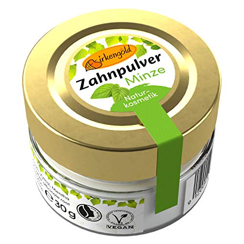 Birkengold Zahnpulver Minze 30 g Glas | Plastikfrei | 100% Natürliche Zutaten