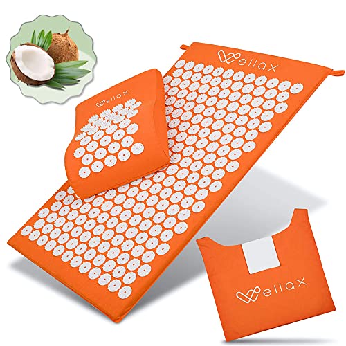 Wellax [Das Original] - Akupressurmatte mit Kissen - Gefüllt mit 100% Kokosfasern - Löst Verspannungen & fördert Durchblutung - Massage Matte mit Akupressurkissen - Ausgezeichnet von Vergleich.org