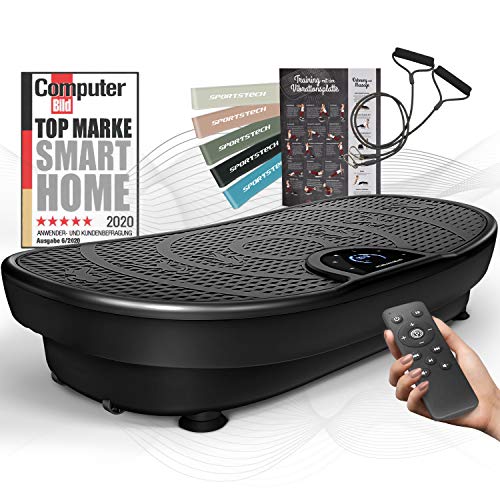 Sportstech Messeneuheit! Vibrationsplatte VP250 im edlen Curved Slim Design | Fettverbrennung & Muskelaufbau | leiser Motor mit 180 Stufen | 7+1 Trainingsprogramme inkl. Yoga Option | mit Bluetooth