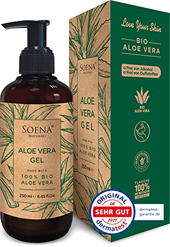 Aloe Vera Gel mit 100% BIO ALOE VERA | Frei von Alkohol & Parfüm | NATURKOSMETIK | Tierversuchsfrei | Feuchtigkeitspflege von SoenaNaturals | After Sun - 250ml - Made in Germany